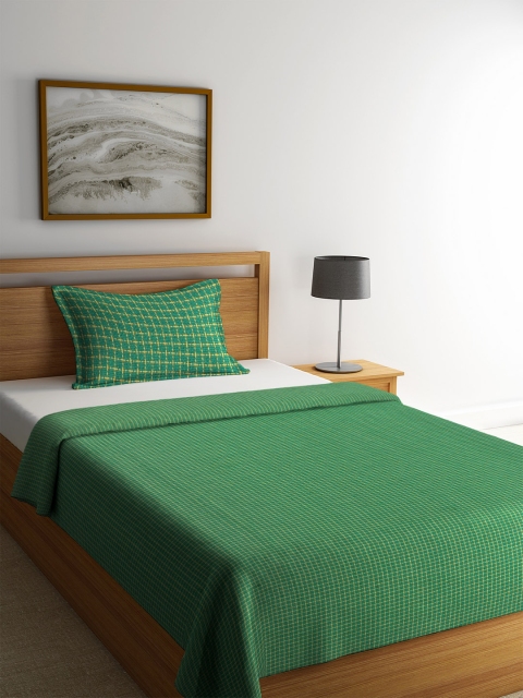 

KLOTTHE Green & Yellow Woven Design Single Bed Cover With 1 Pillow Cover