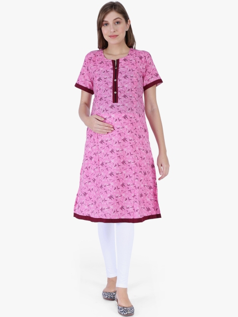 

MomToBe Women Pink & Purple Printed Straight Maternity Kurta