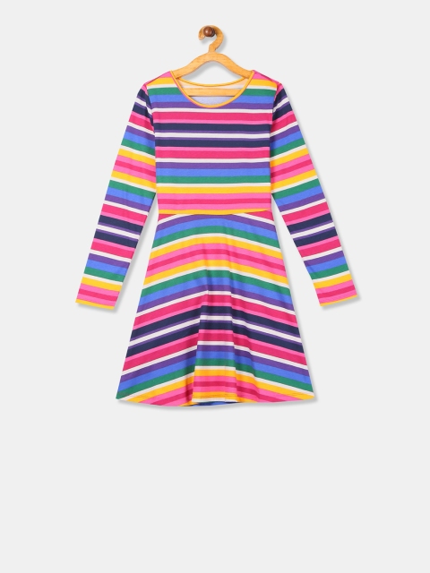 

The Childrens Place Girls Navy Blue Striped Fit and Flare Dress