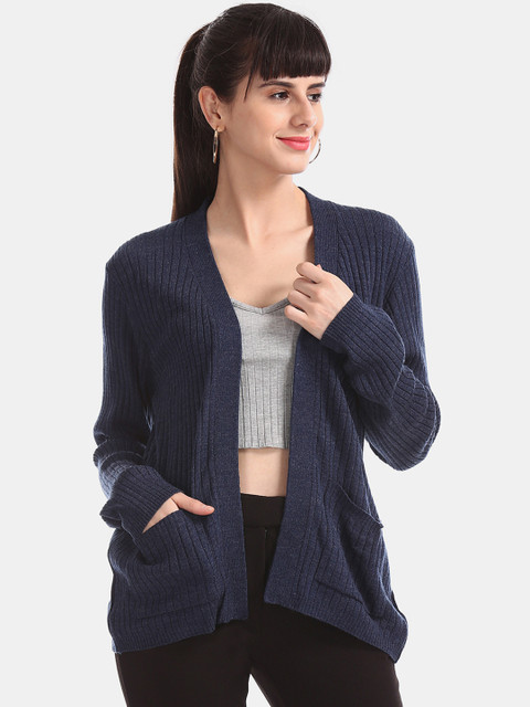 

Cherokee Women Navy Blue Solid Open Front Shrug