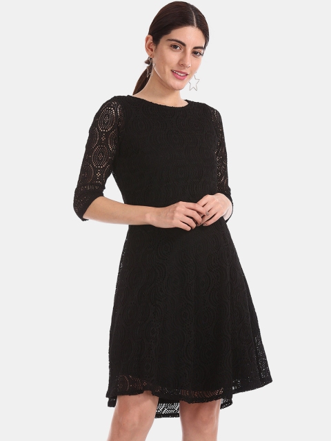 

Sugr Women Black Self Design Fit and Flare Dress