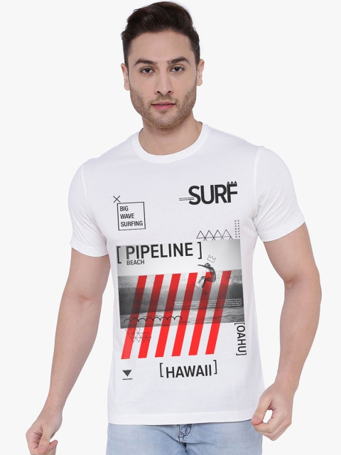 

THREADCURRY Men White Printed Round Neck T-shirt