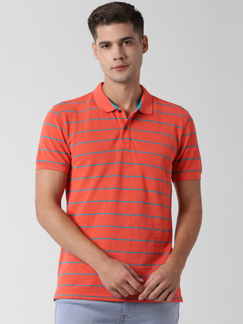 

Peter England Casuals Men Orange Striped Slim Fit Polo Collar T-shirt