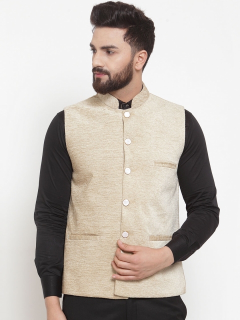 

TAG 7 Men Cream-Coloured Solid Nehru Jacket
