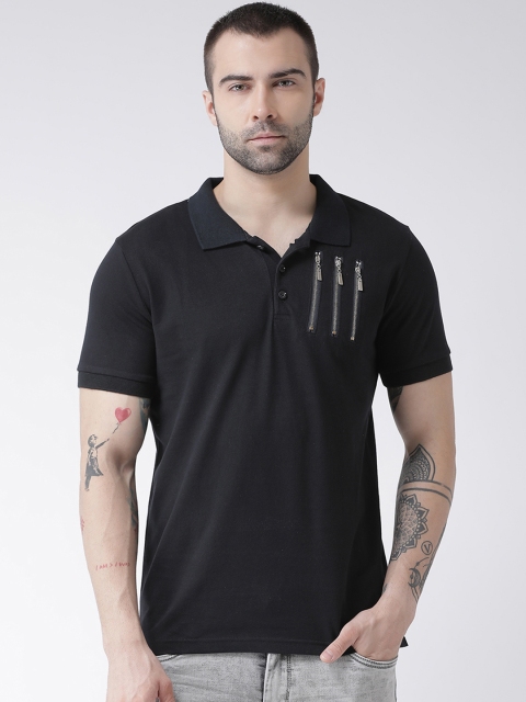 

Rex Straut Jeans Men Black Solid Slim Fit Polo Collar T-shirt
