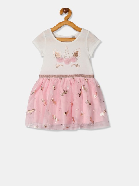 

The Childrens Place Girls White & Pink Printed Fit and Flare Dress