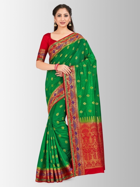 

Mitera Green & Red Art Silk Woven Design Kanjeevaram Saree
