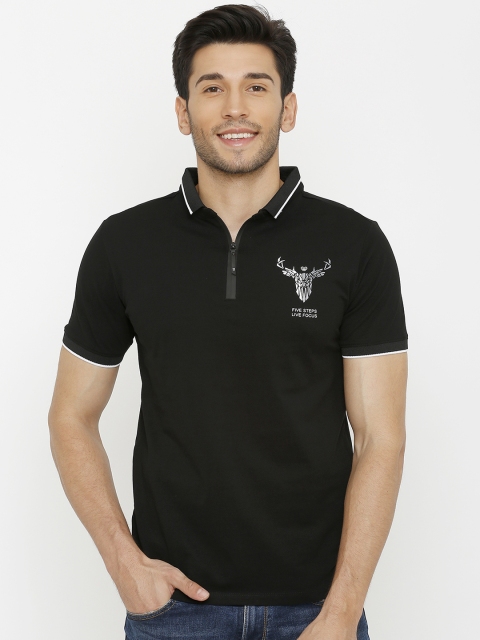 

Rex Straut Jeans Men Black Solid Slim Fit Polo Collar T-shirt