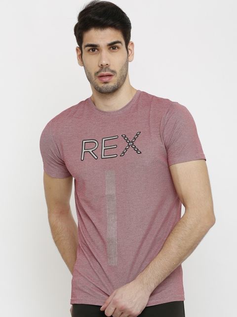 

Rex Straut Jeans Men Maroon & Black Printed Slim Fit Round Neck T-shirt