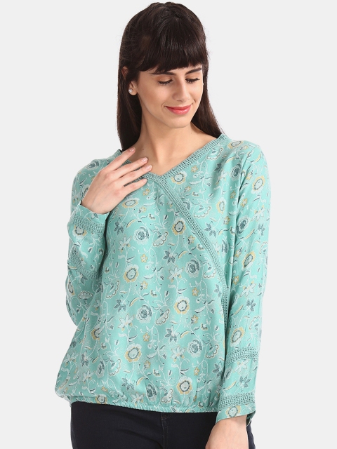 

Cherokee Women Green Floral Print Blouson Top