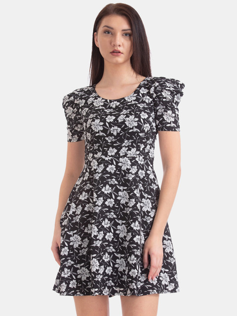 

Sugr Women Black And White Printed Fit and Flare Dress