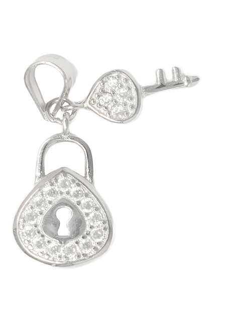 

Unniyarcha Jewellery 92.5 Sterling Silver & White CZ Studded Lock & Key-Shaped Pendant