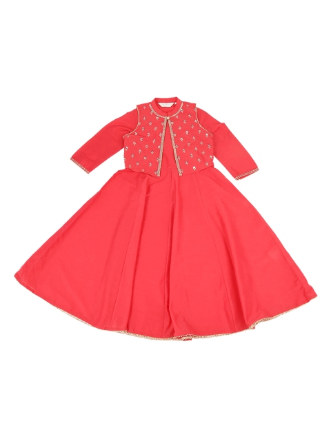 

AKKRITI BY PANTALOONS Girls Coral Red Embellished A-Line Kurta
