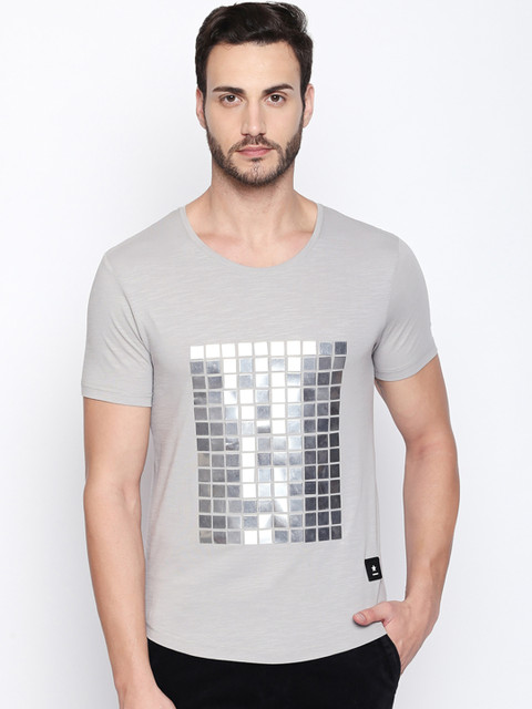 

Rex Straut Jeans Men Grey Printed Round Neck T-shirt