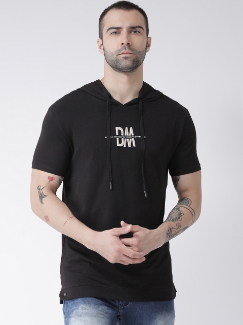 

Rex Straut Jeans Men Black Printed Slim Fit Hood T-shirt