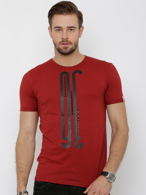 

Rex Straut Jeans Men Maroon Printed Slim Fit Round Neck T-shirt