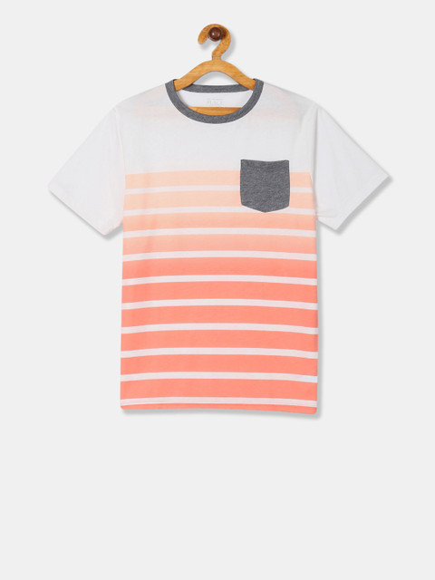 

The Childrens Place Boys Orange & White Striped Round Neck T-shirt
