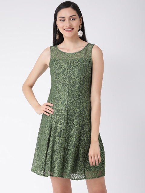 

Latin Quarters Women Green Self Design Fit and Flare Dress