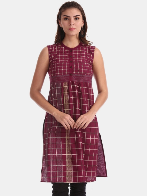 

Karigari Women Purple Checked Straight Kurta