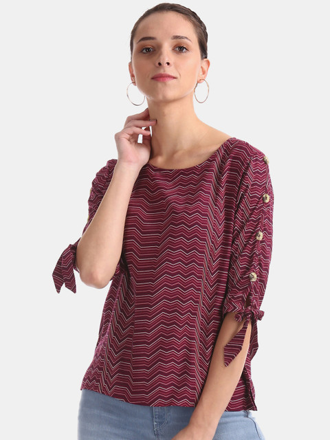 

Cherokee Women Burgundy & White Printed Top