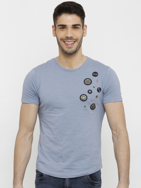 

Rex Straut Jeans Men Blue Printed Round Neck T-shirt