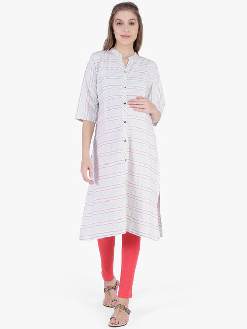 

MomToBe Women Green Striped Maternity Straight Kurta