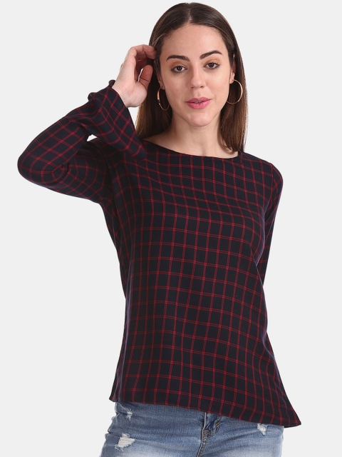 

Cherokee Women Blue & Red Checked Top