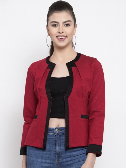 

armure Women Maroon Solid Lightweight Tailored Jacket