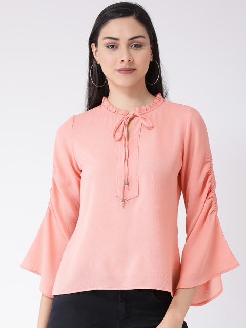

Latin Quarters Women Peach-Coloured Solid A-Line Top