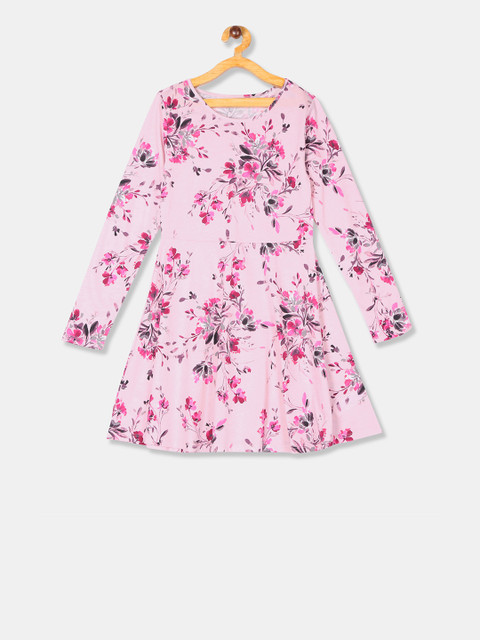 

The Childrens Place Girls Pink Printed Knitted Fit and Flare Dress