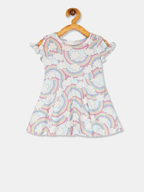 

The Childrens Place Girls White Printed Fit and Flare Dress