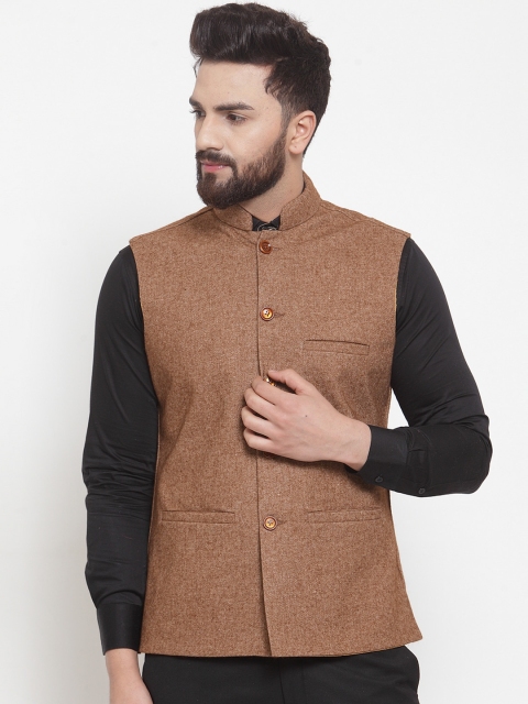 

TAG 7 Men Rust Brown Solid Nehru Jacket