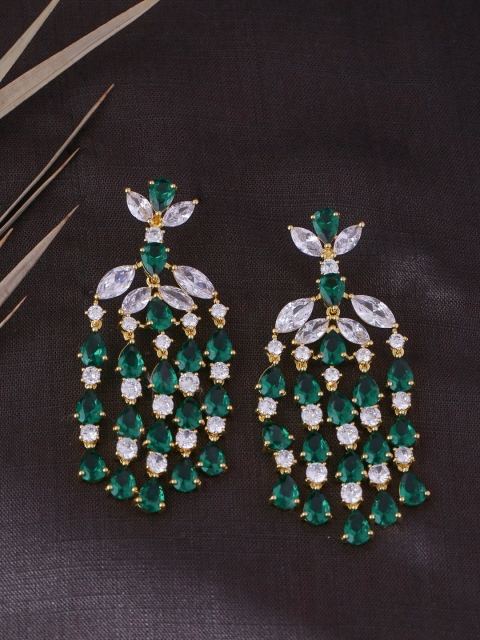 

Tistabene Green & White Contemporary Gold-Plated Drop Earrings