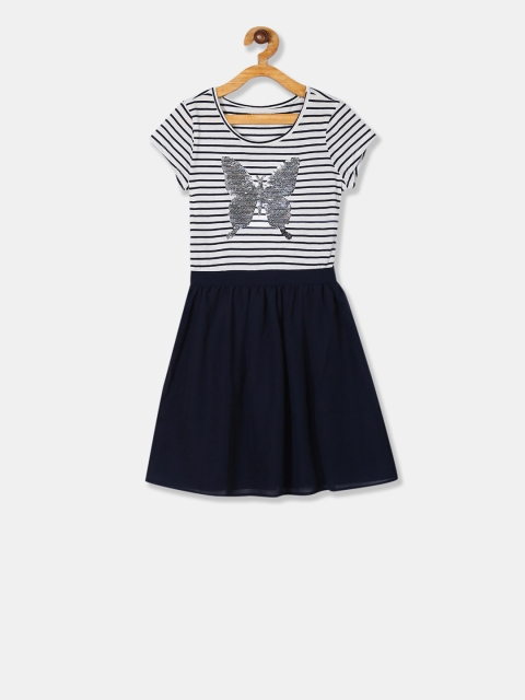 The Childrens Place Girls Blue Sequinned Fit and Flare Dress