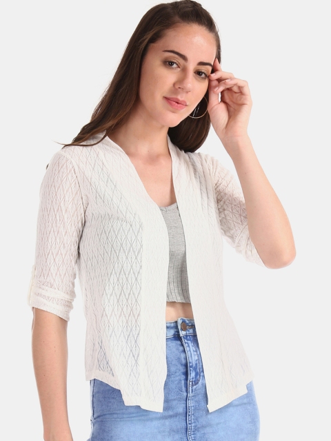 

Cherokee Women White Self Design Open Front Shrug
