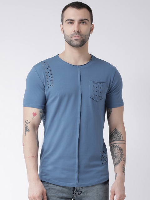 

Rex Straut Jeans Men Blue Solid Slim Fit Round Neck T-shirt