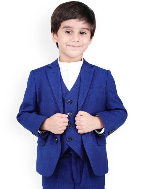 

One Friday Boys Blue Self Designed Single-Breasted 3 Piece Party Suit