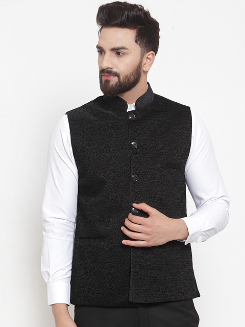 

TAG 7 Men Black Woven Design Nehru Jacket