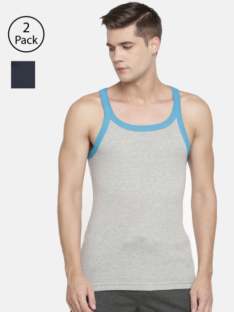 

Macroman M-Series Men Pack of 2 Solid Innerwear Vests MS902-GM-NB, Grey melange