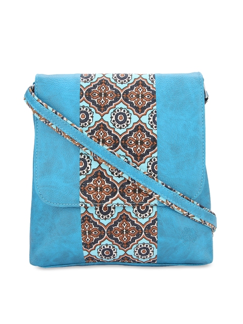 

Vivinkaa Turquoise Blue & Brown Kalamkari Printed Sling Bag