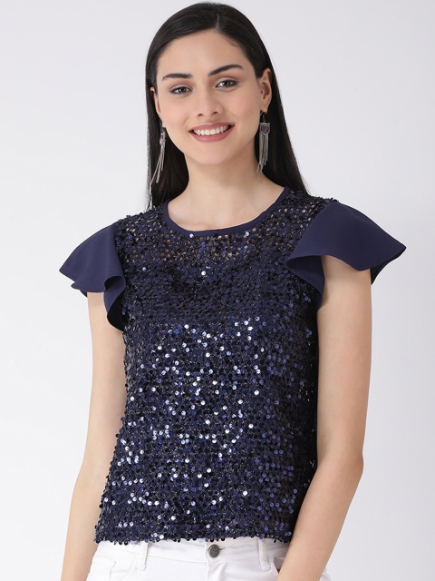 

Latin Quarters Women Blue Embellished A-Line Top