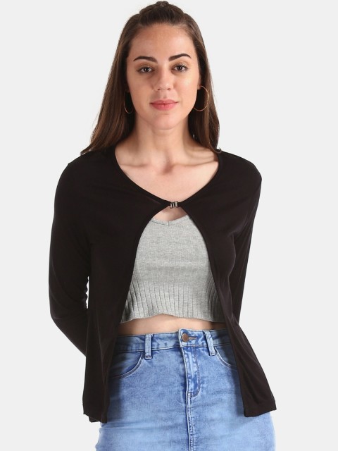 

Sugr Women Black Solid Button Shrug