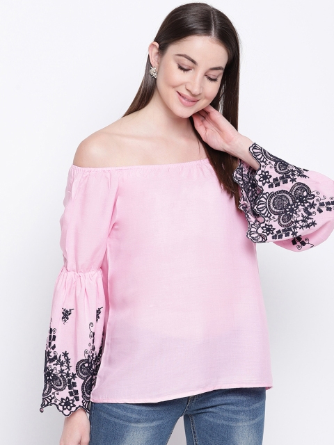 

Mayra Women Pink Printed Bardot Top