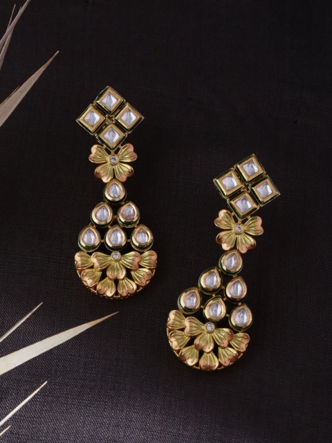 

Tistabene Gold-Plated & White Kundan Contemporary Drop Earrings