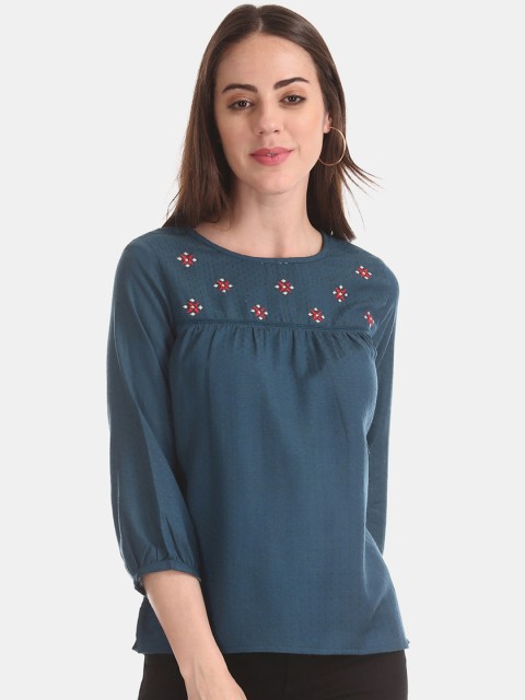 

Bronz Women Teal Self Design Top