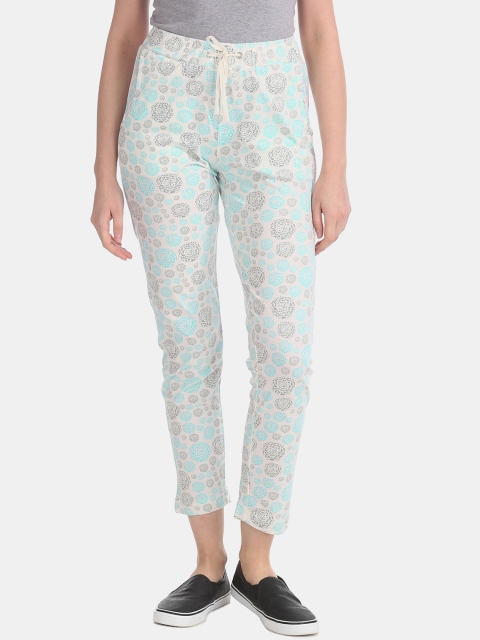 

Sugr Women White & Grey Floral Printed High-Rise Three-Fourth Track Pants