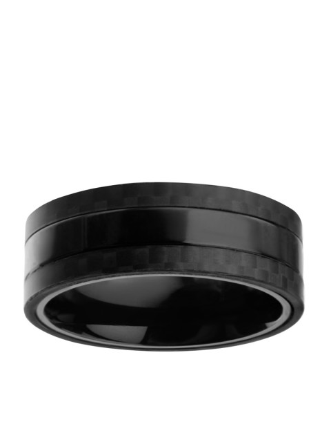 

Inox Jewelry Men Black Stainless Steel Solid Carbon Fiber Ring