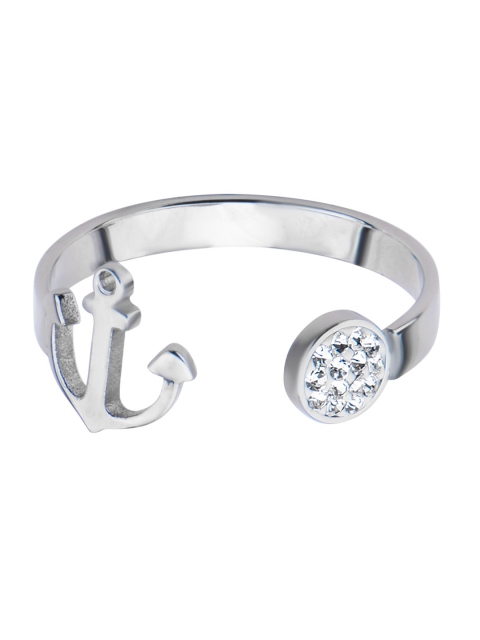 

Inox Jewelry White Crystal Encrusted 316L Stainless Steel Open Anchor Ring