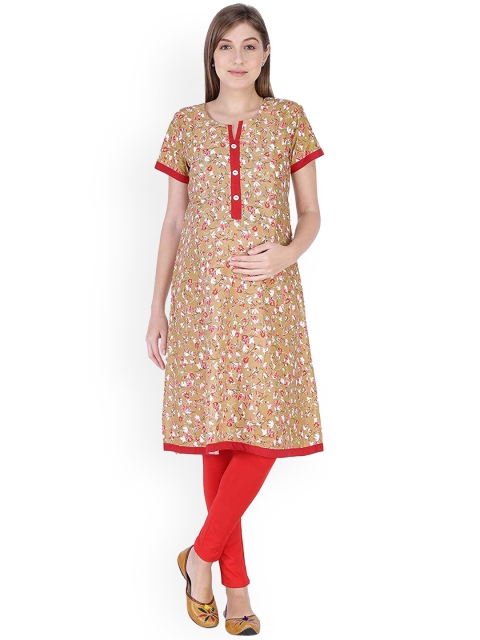 

MomToBe Women Brown Printed Maternity Straight Kurta