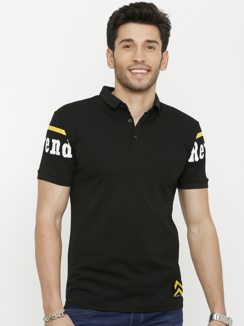 

Rex Straut Jeans Men Black Printed Slim Fit Polo Collar T-shirt